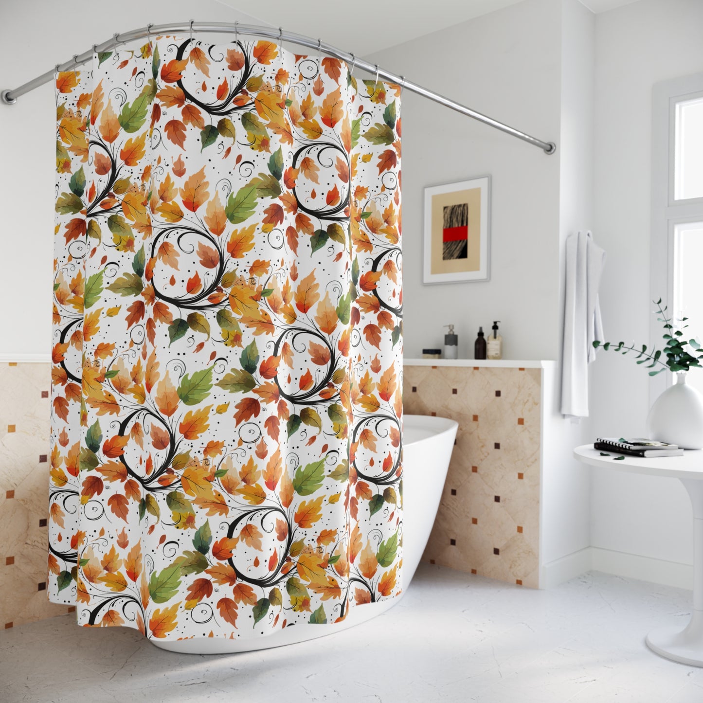 Autumn Leaves Shower Curtains - Cozy Bathroom Decor, Seasonal Home Upgrade, Fall Themed Gift, Leafy Print, Holiday Bathroom