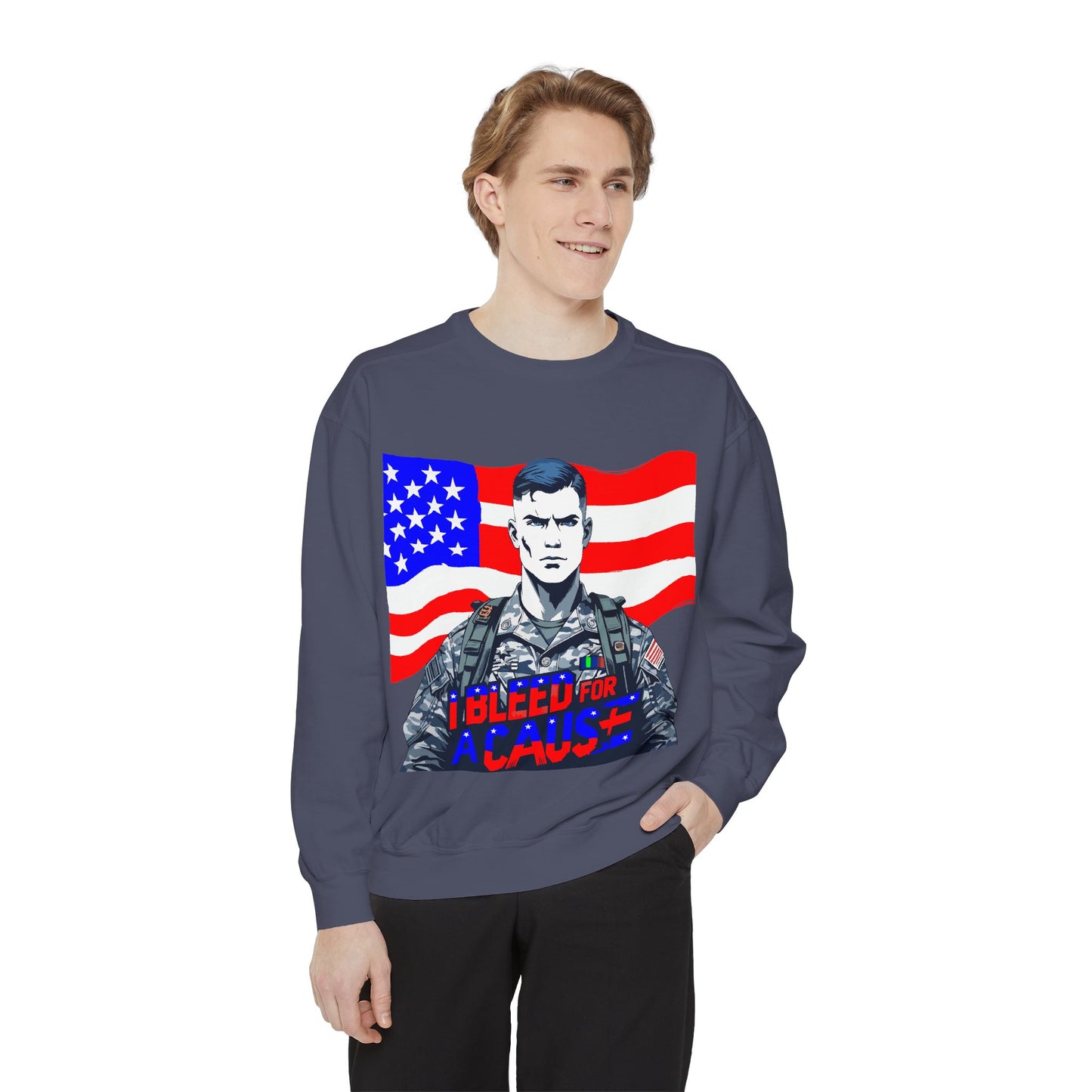 Patriotic Graphic Sweatshirt, Military Inspired Clothing, Unisex Casual Wear, Gift for Veterans, Comfortable Layering