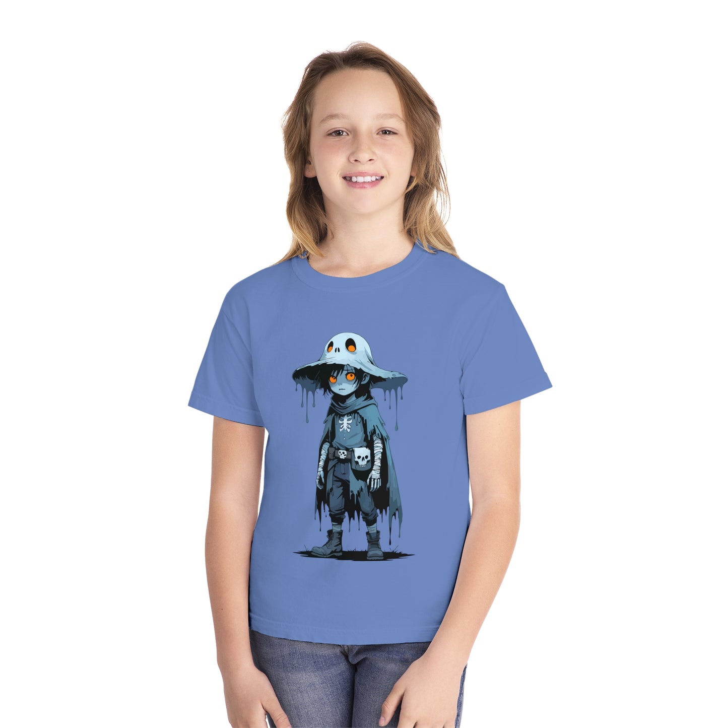 Youth Graphic Tee with Cool Character Design, Unisex Kids T-Shirt, Perfect for Halloween, Birthday Gift, Everyday Wear, Fun Costume Top