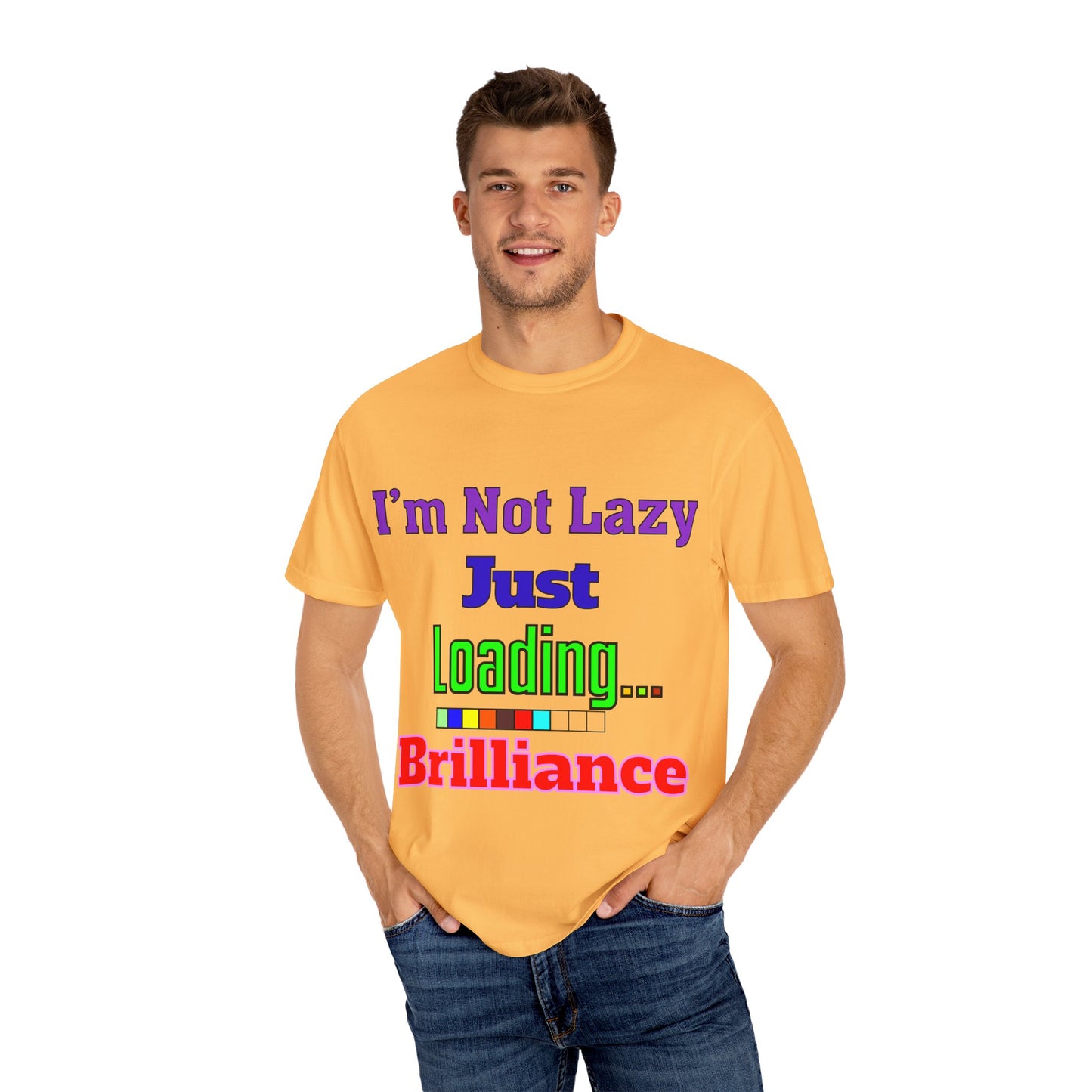 Humorous Unisex T-shirt - 'I'm Not Lazy Just Loading Brilliance', Funny Gift, Casual Wear, Everyday Tee, Meme Shirt