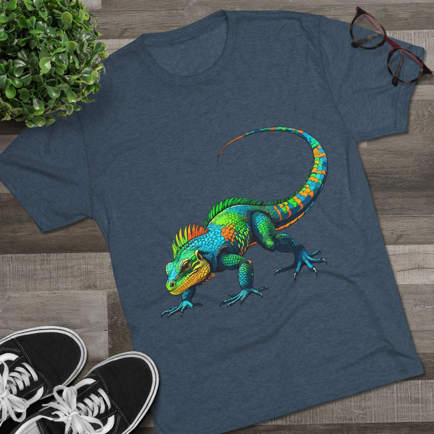 Vibrant Iguana Graphic Tee, Unisex Tri-Blend Crew Shirt, Casual Wear, Animal Lover Gift, Eco-Friendly Fashion, Fun Everyday Style