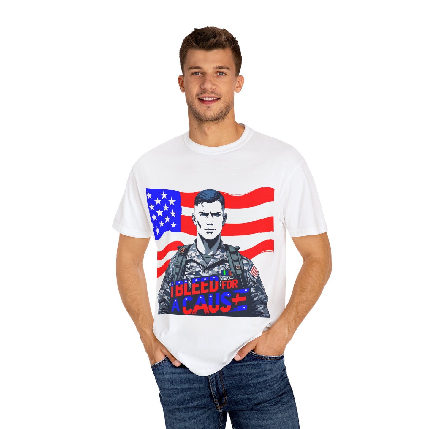Patriotic Graphic Tee - I Bleed for a Cause, Military Support Shirt, Unisex Casual Wear, American Pride T-Shirt, Gifts for Veterans