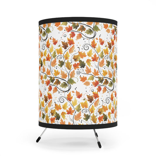 Autumn Tripod Lamp with Leaf Design Shade, Fall Decor, Unique Lighting, Cozy Home Accents, Seasonal Gift, USCA Plug