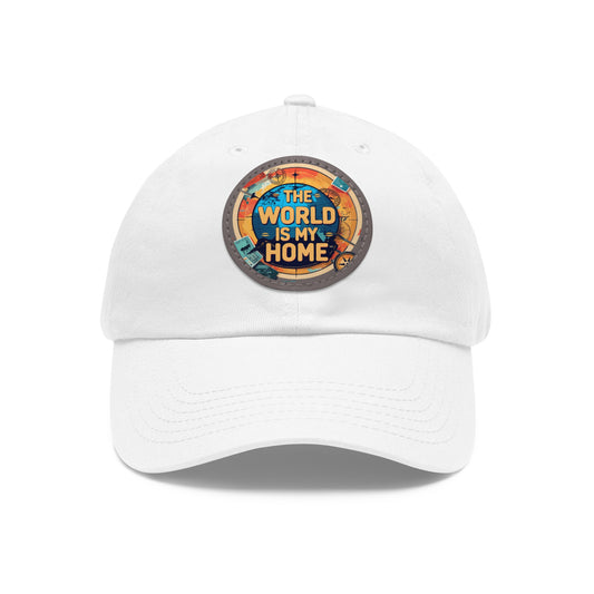 Adventure Dad Hat with Leather Patch - The World is My Home, Travel Gift, Casual Wear, Outdoor Activities, Father's Day