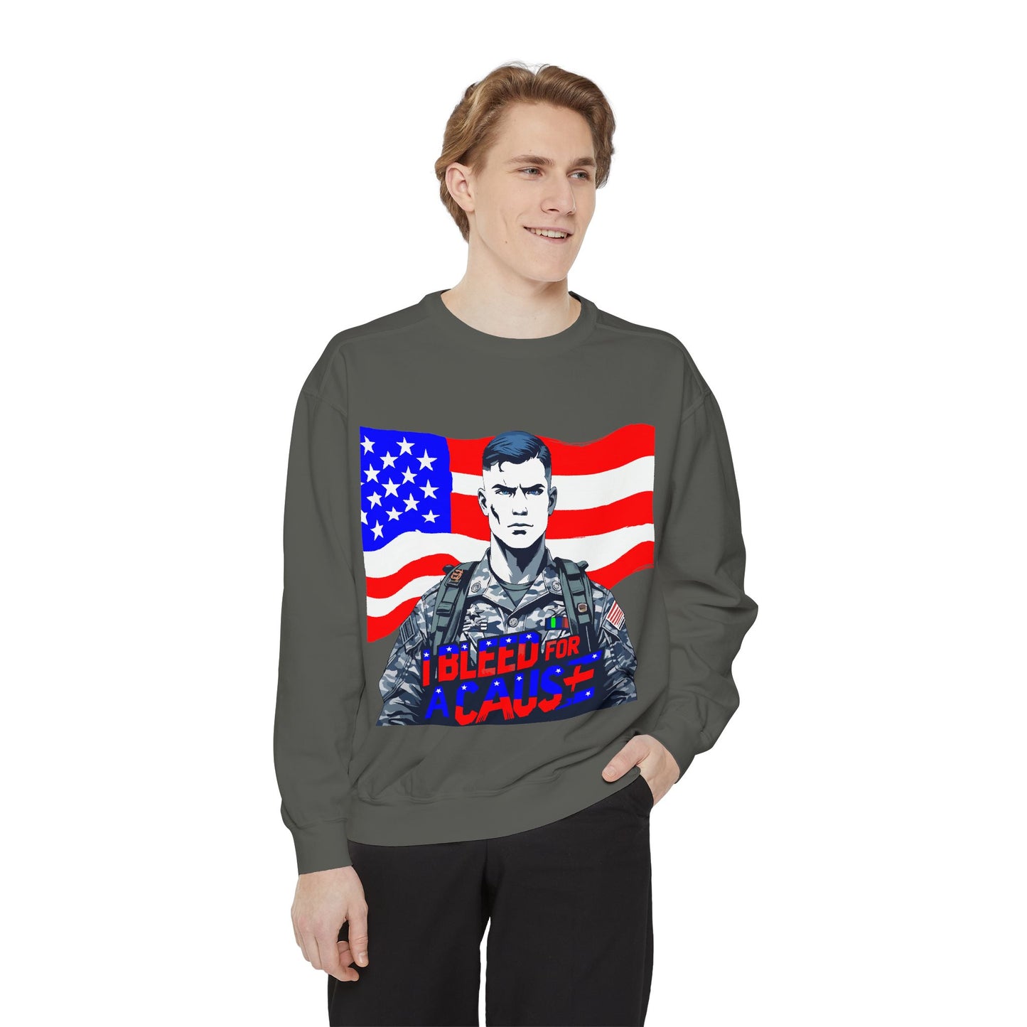 Patriotic Graphic Sweatshirt, Military Inspired Clothing, Unisex Casual Wear, Gift for Veterans, Comfortable Layering