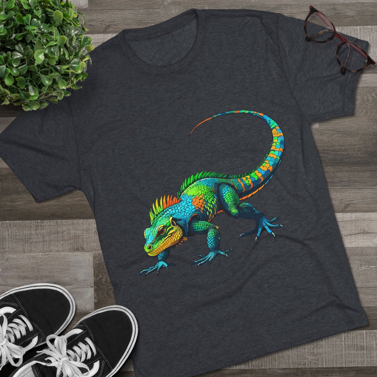 Vibrant Iguana Graphic Tee, Unisex Tri-Blend Crew Shirt, Casual Wear, Animal Lover Gift, Eco-Friendly Fashion, Fun Everyday Style