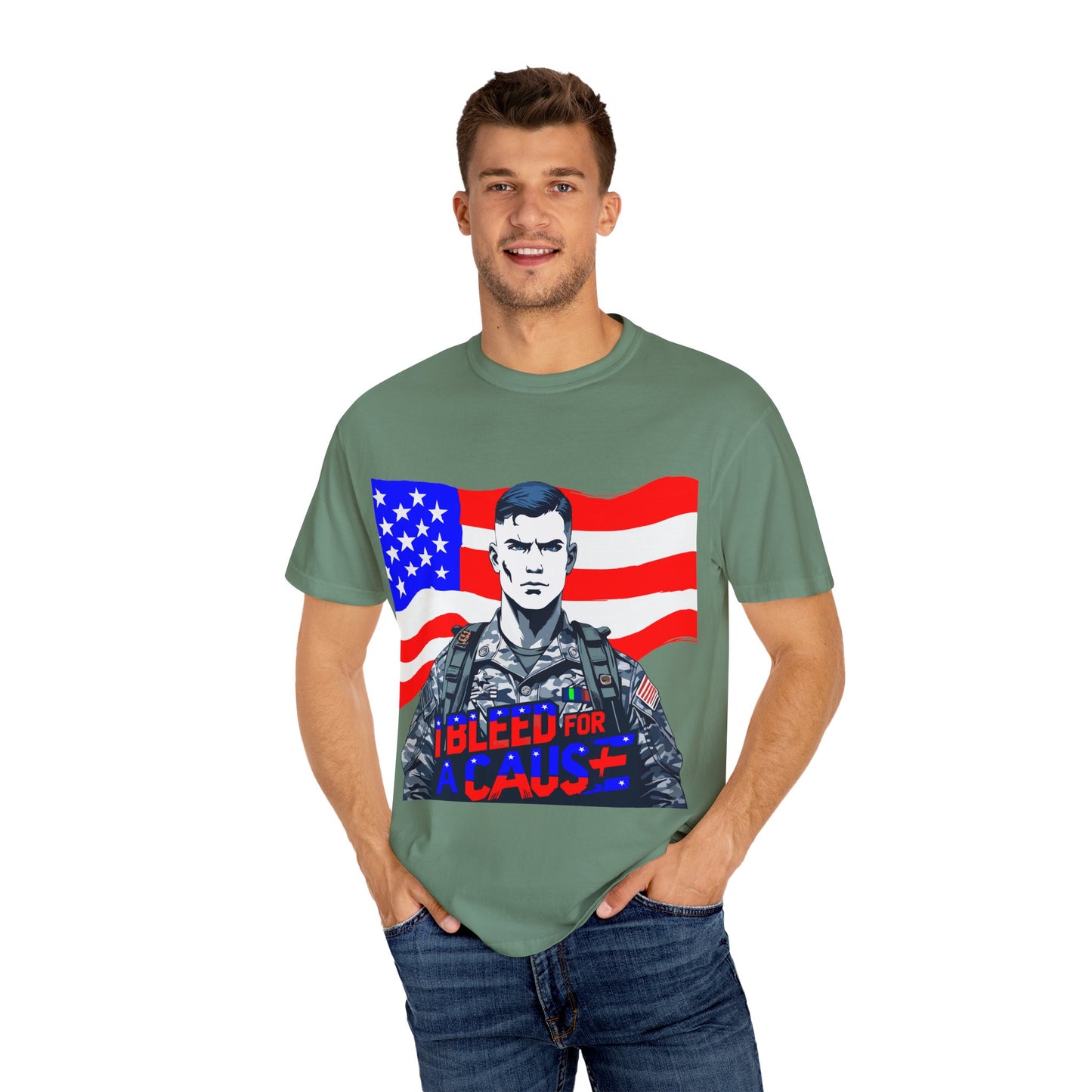Patriotic Graphic Tee - I Bleed for a Cause, Military Support Shirt, Unisex Casual Wear, American Pride T-Shirt, Gifts for Veterans