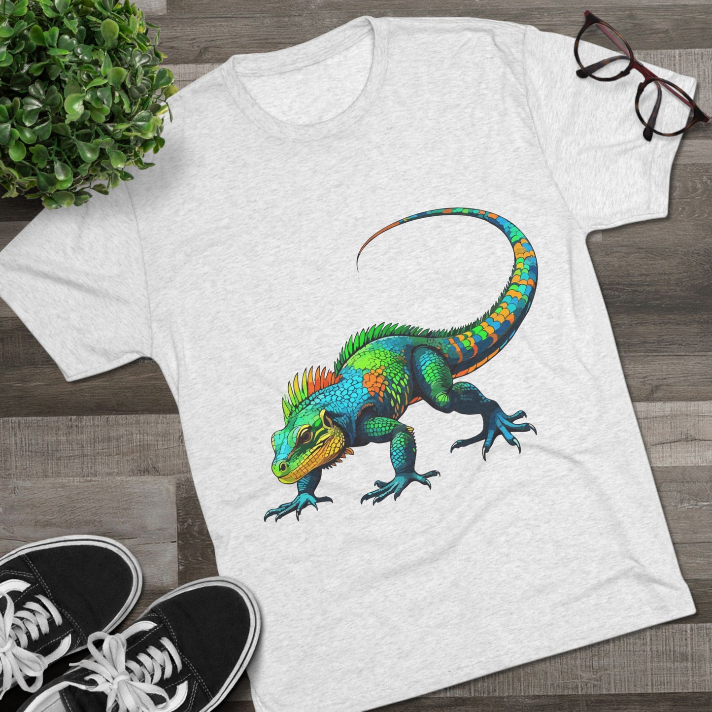 Vibrant Iguana Graphic Tee, Unisex Tri-Blend Crew Shirt, Casual Wear, Animal Lover Gift, Eco-Friendly Fashion, Fun Everyday Style