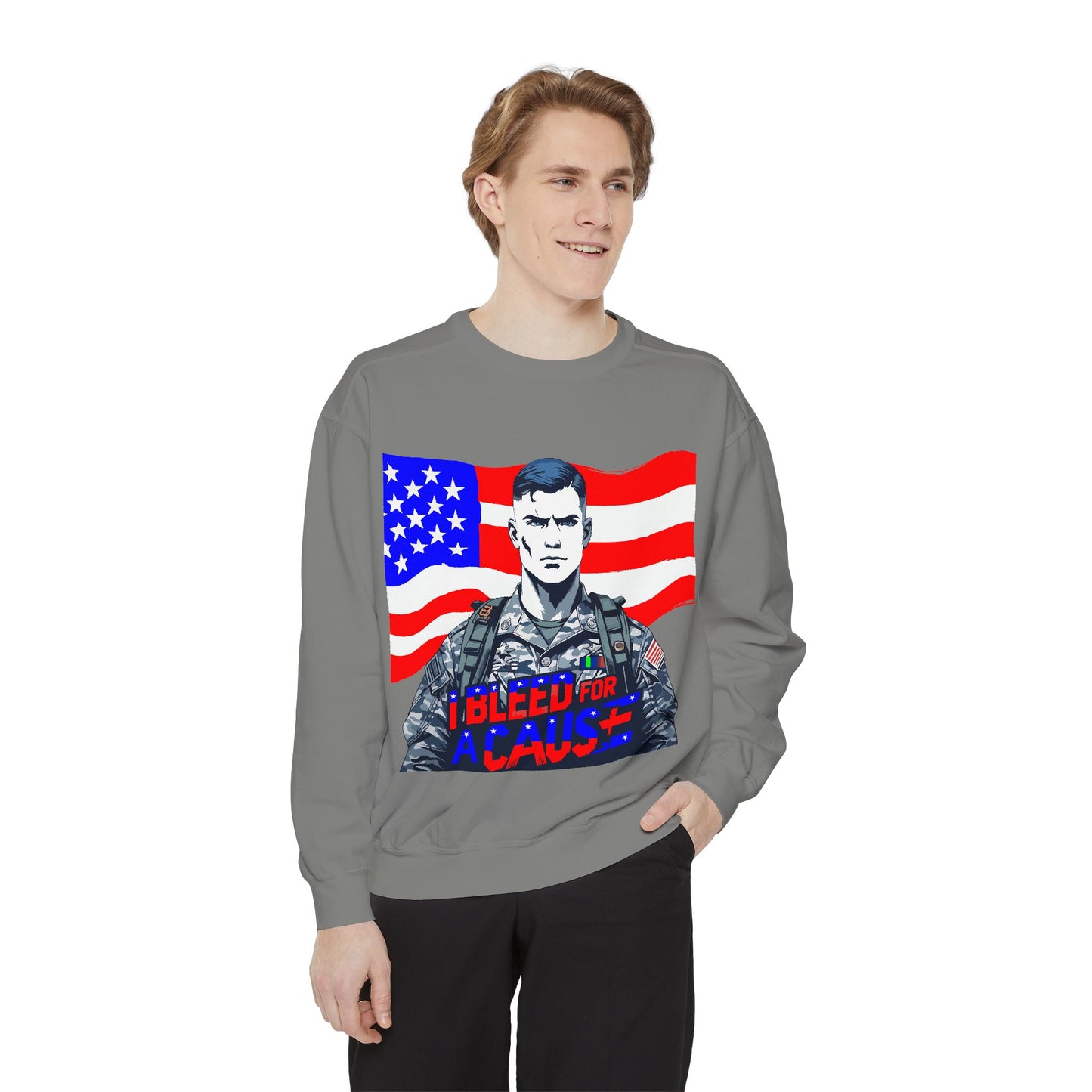 Patriotic Graphic Sweatshirt, Military Inspired Clothing, Unisex Casual Wear, Gift for Veterans, Comfortable Layering