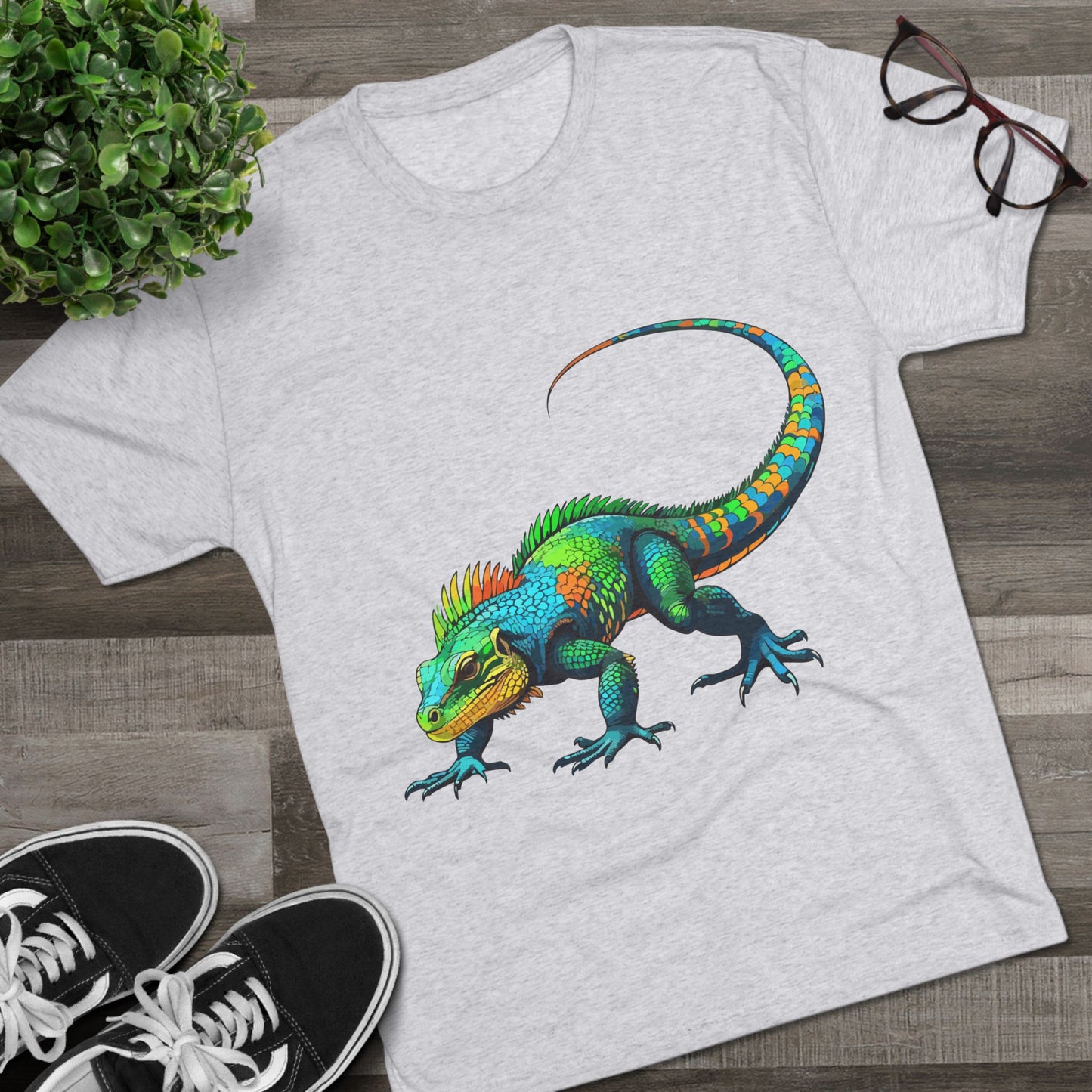 Vibrant Iguana Graphic Tee, Unisex Tri-Blend Crew Shirt, Casual Wear, Animal Lover Gift, Eco-Friendly Fashion, Fun Everyday Style