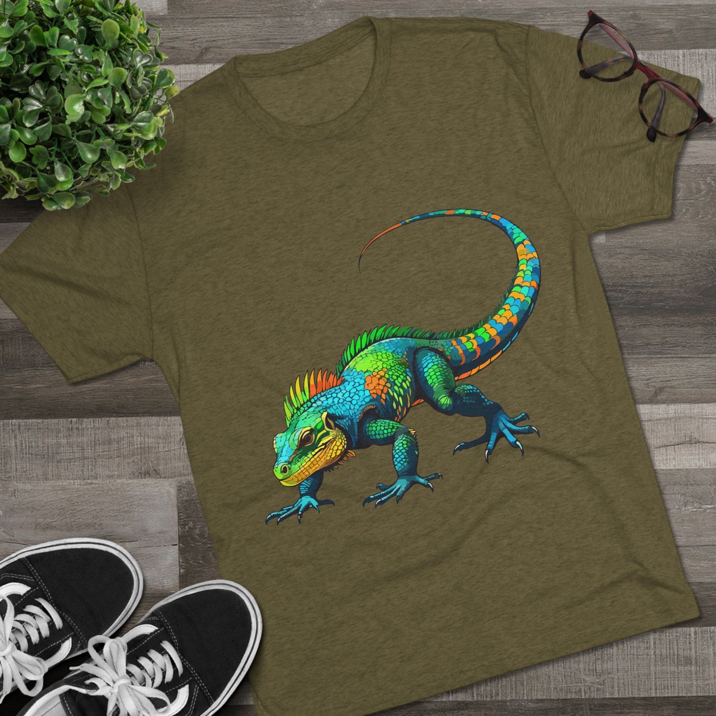 Vibrant Iguana Graphic Tee, Unisex Tri-Blend Crew Shirt, Casual Wear, Animal Lover Gift, Eco-Friendly Fashion, Fun Everyday Style