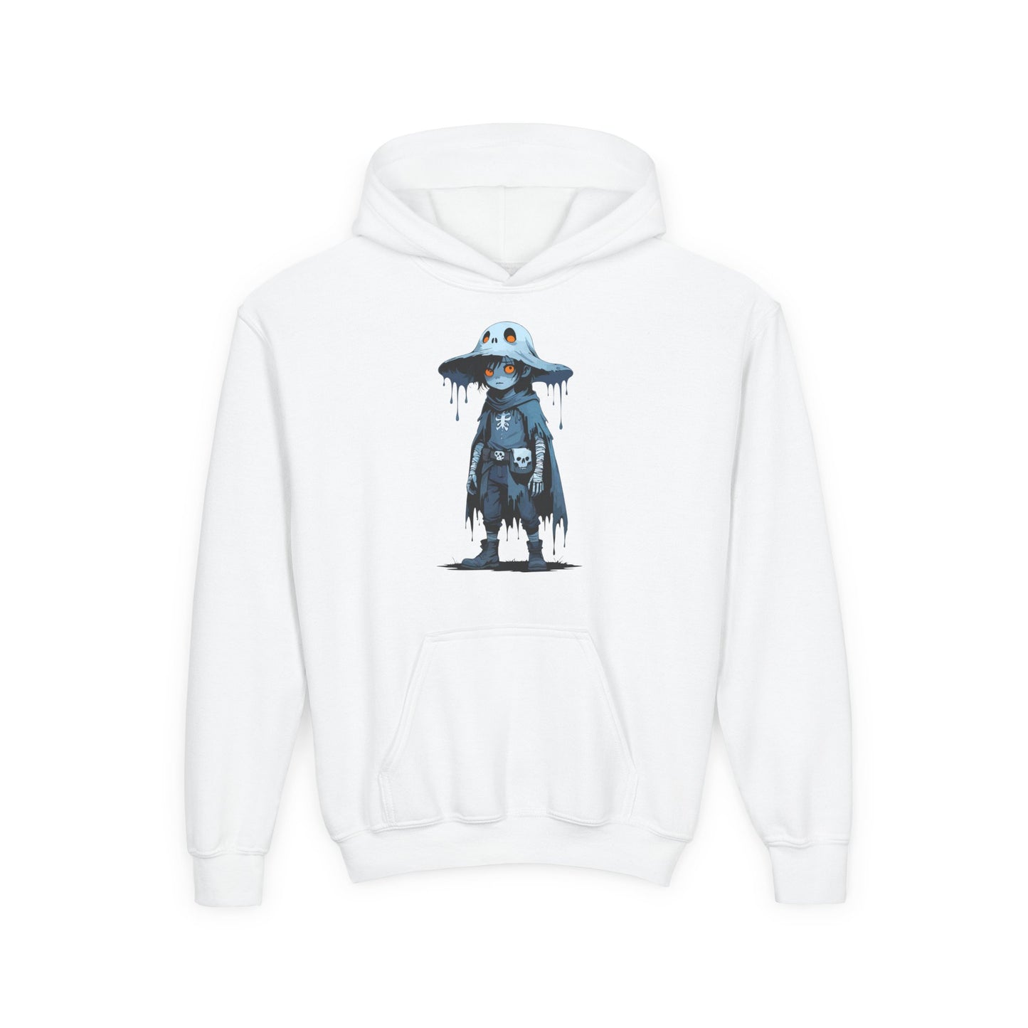 Youth Hoodie with Spooky Character Design, Halloween Gift, Cozy Sweatshirt, Kids Apparel, Youth Pullover, Fall Fashion