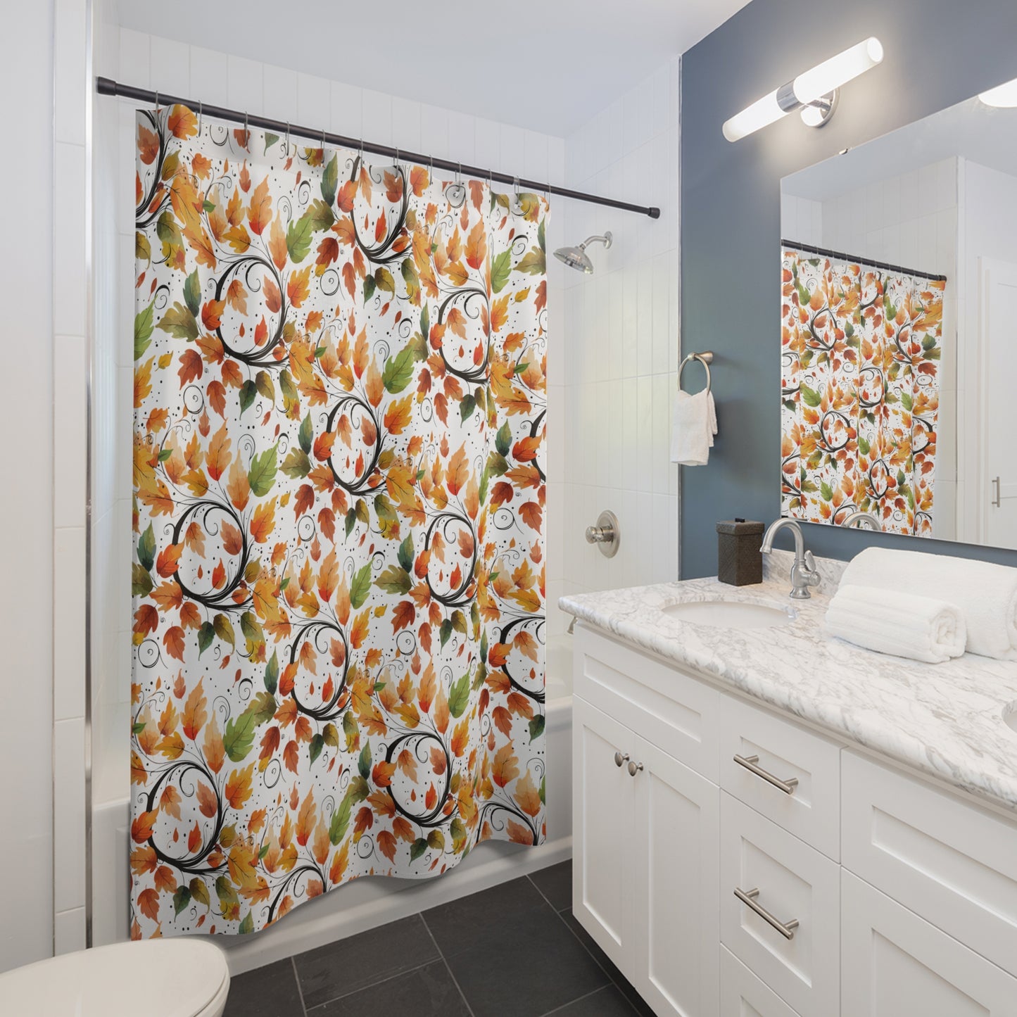 Autumn Leaves Shower Curtains - Cozy Bathroom Decor, Seasonal Home Upgrade, Fall Themed Gift, Leafy Print, Holiday Bathroom