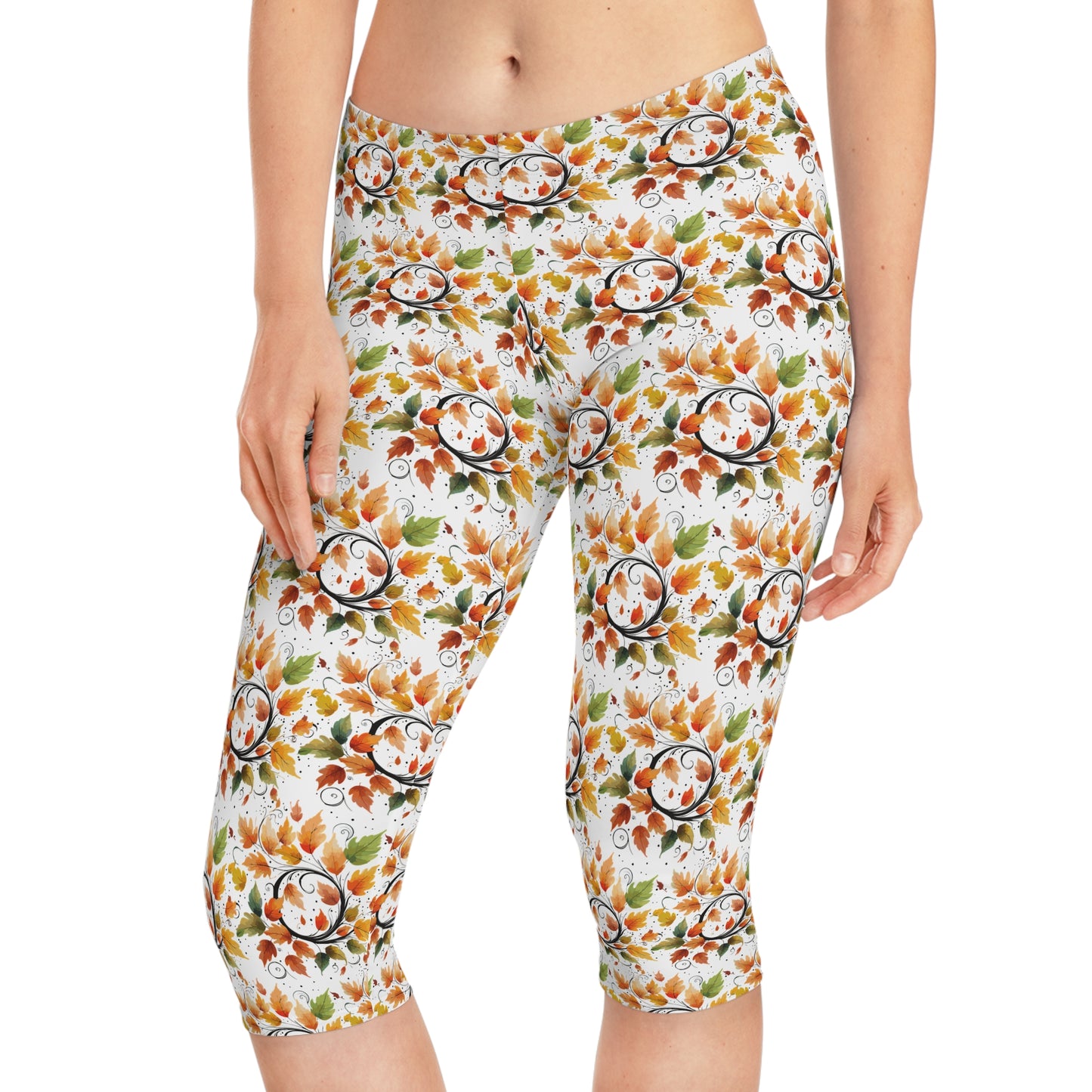 Women's Floral Capri Leggings, Boho Activewear for Yoga, Fitness, Summer Outfits, Casual Wear, Gift for Her