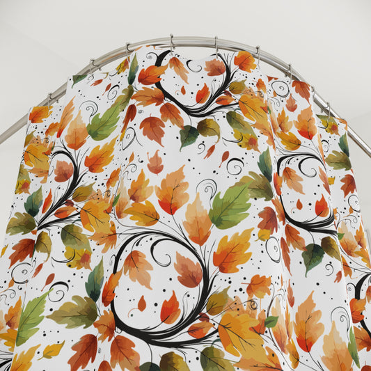 Autumn Leaves Shower Curtains - Cozy Bathroom Decor, Seasonal Home Upgrade, Fall Themed Gift, Leafy Print, Holiday Bathroom