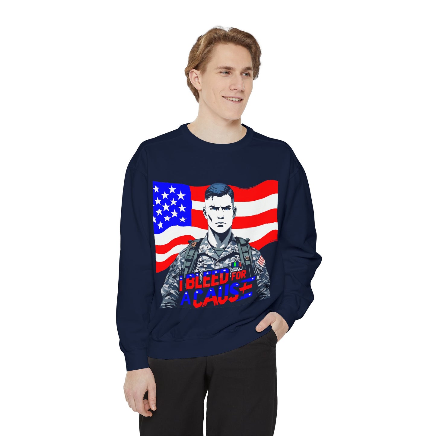 Patriotic Graphic Sweatshirt, Military Inspired Clothing, Unisex Casual Wear, Gift for Veterans, Comfortable Layering