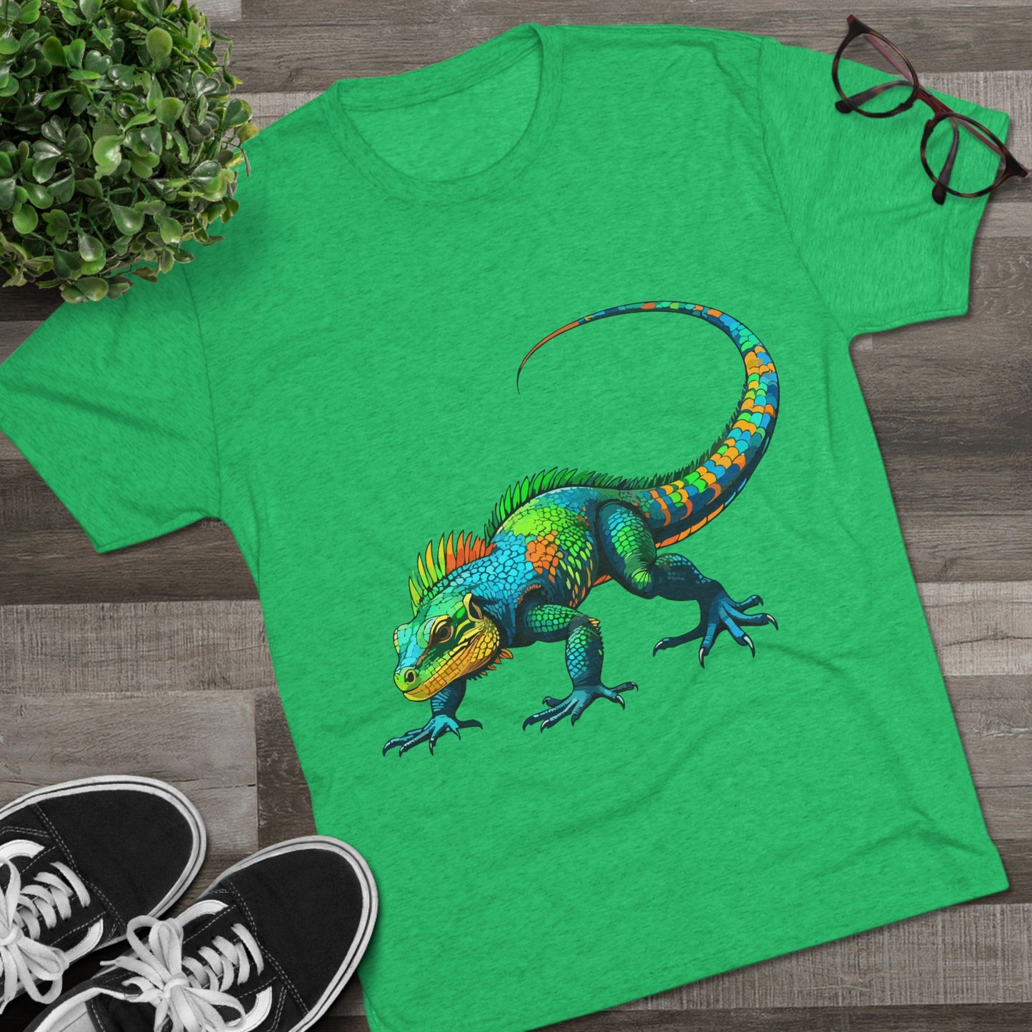 Vibrant Iguana Graphic Tee, Unisex Tri-Blend Crew Shirt, Casual Wear, Animal Lover Gift, Eco-Friendly Fashion, Fun Everyday Style