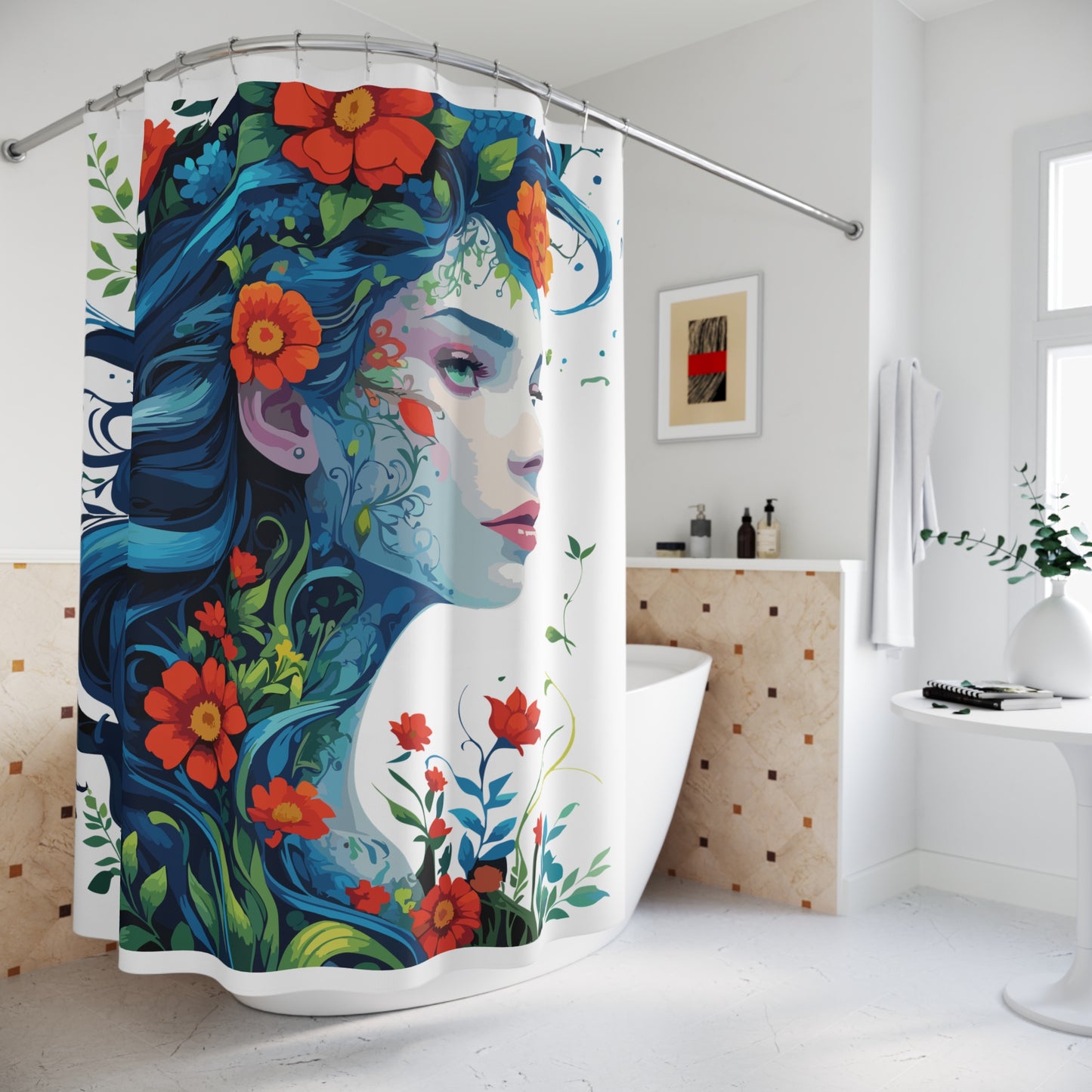 Bohemian Floral Shower Curtain, Vibrant Bathroom Decor, Unique Gift for Home, Nature Inspired, Artsy Design