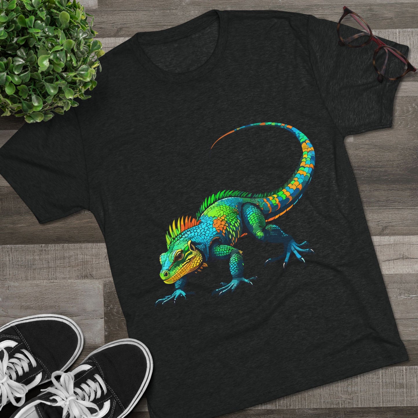 Vibrant Iguana Graphic Tee, Unisex Tri-Blend Crew Shirt, Casual Wear, Animal Lover Gift, Eco-Friendly Fashion, Fun Everyday Style
