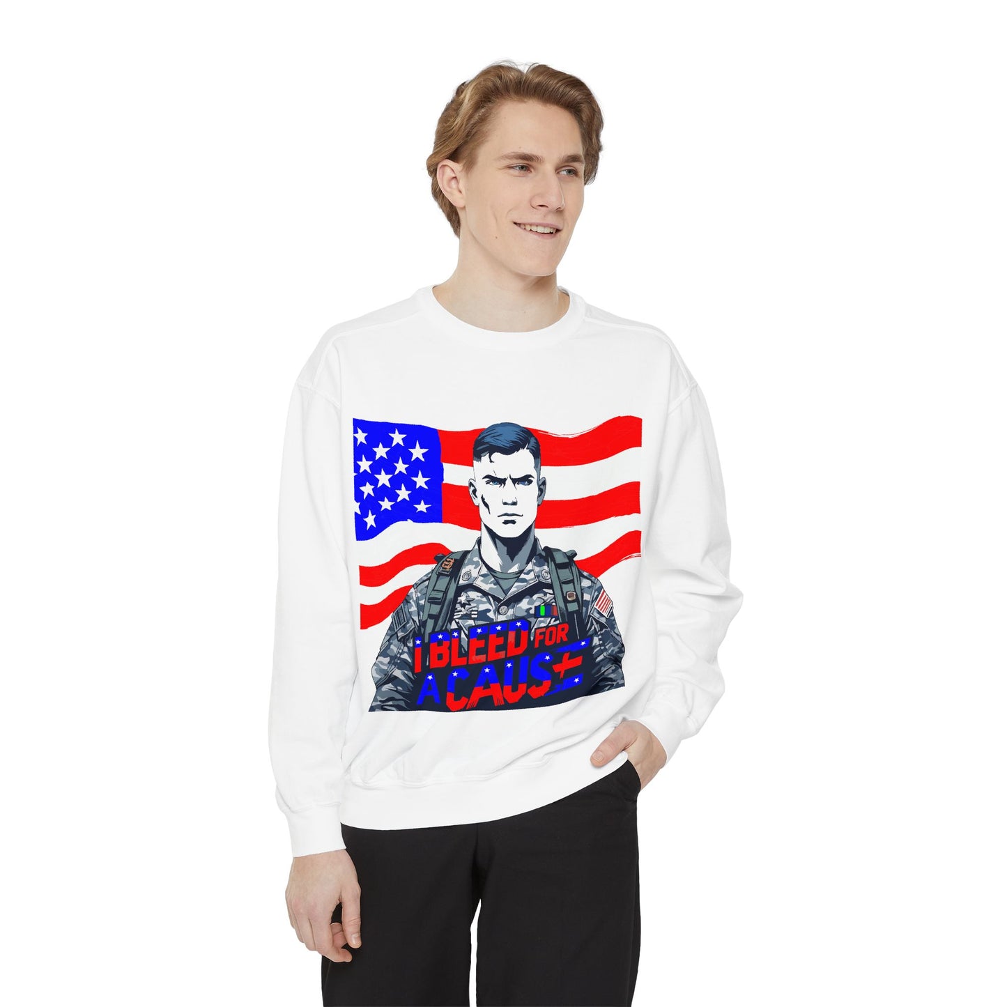 Patriotic Graphic Sweatshirt, Military Inspired Clothing, Unisex Casual Wear, Gift for Veterans, Comfortable Layering