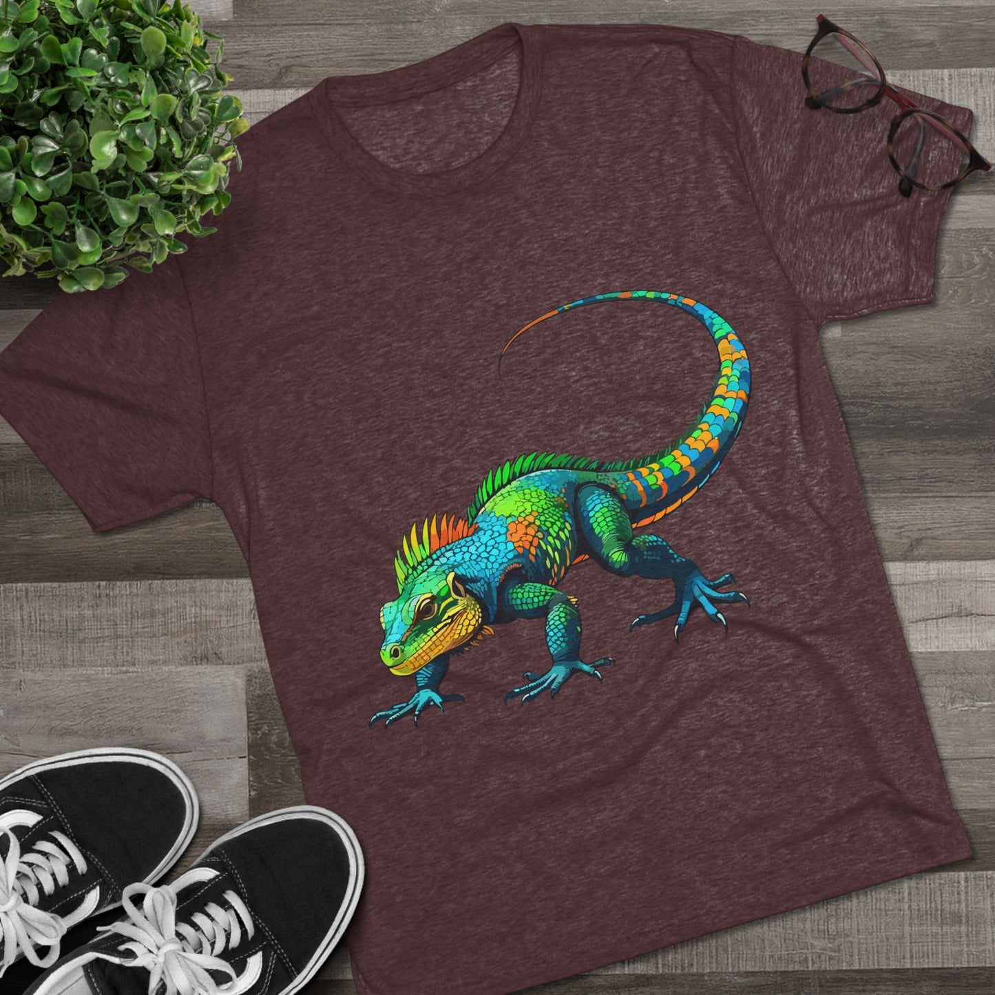 Vibrant Iguana Graphic Tee, Unisex Tri-Blend Crew Shirt, Casual Wear, Animal Lover Gift, Eco-Friendly Fashion, Fun Everyday Style