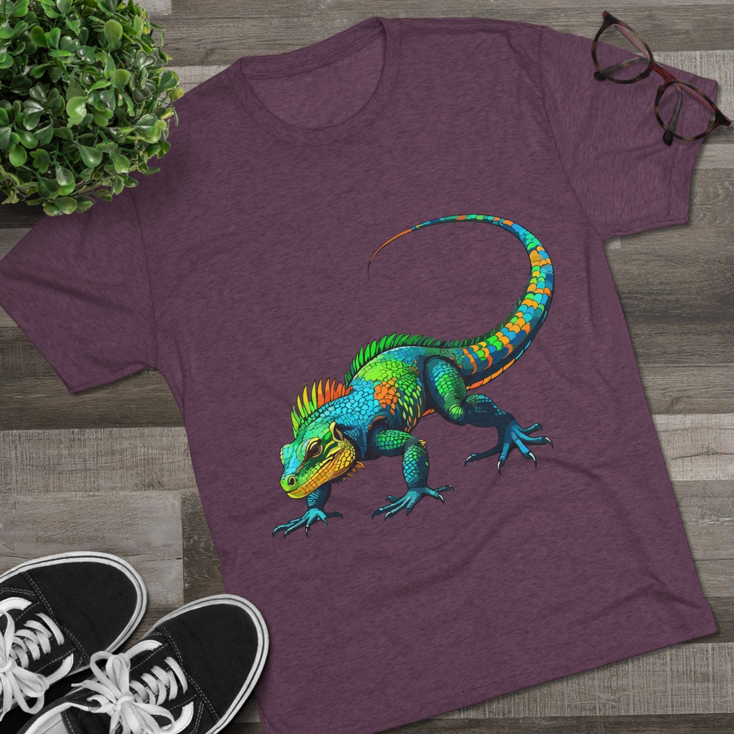 Vibrant Iguana Graphic Tee, Unisex Tri-Blend Crew Shirt, Casual Wear, Animal Lover Gift, Eco-Friendly Fashion, Fun Everyday Style