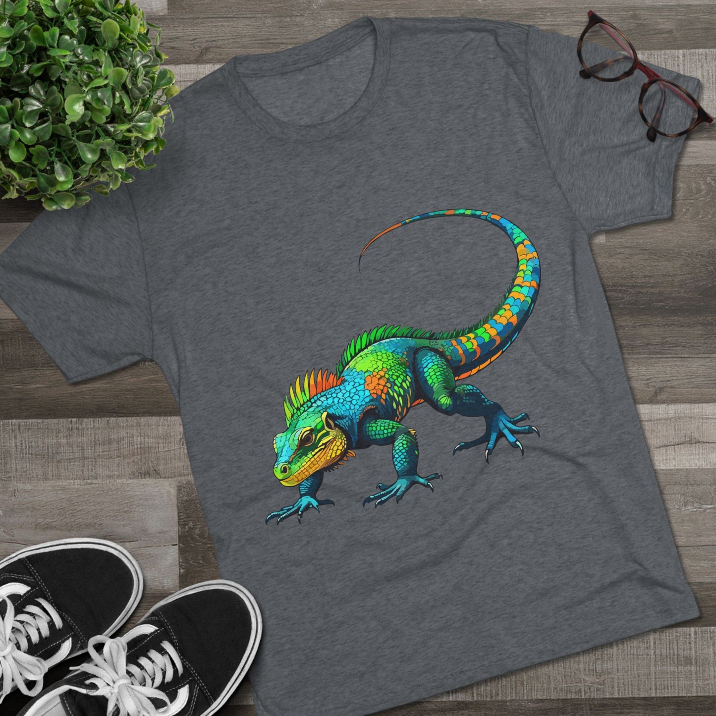 Vibrant Iguana Graphic Tee, Unisex Tri-Blend Crew Shirt, Casual Wear, Animal Lover Gift, Eco-Friendly Fashion, Fun Everyday Style