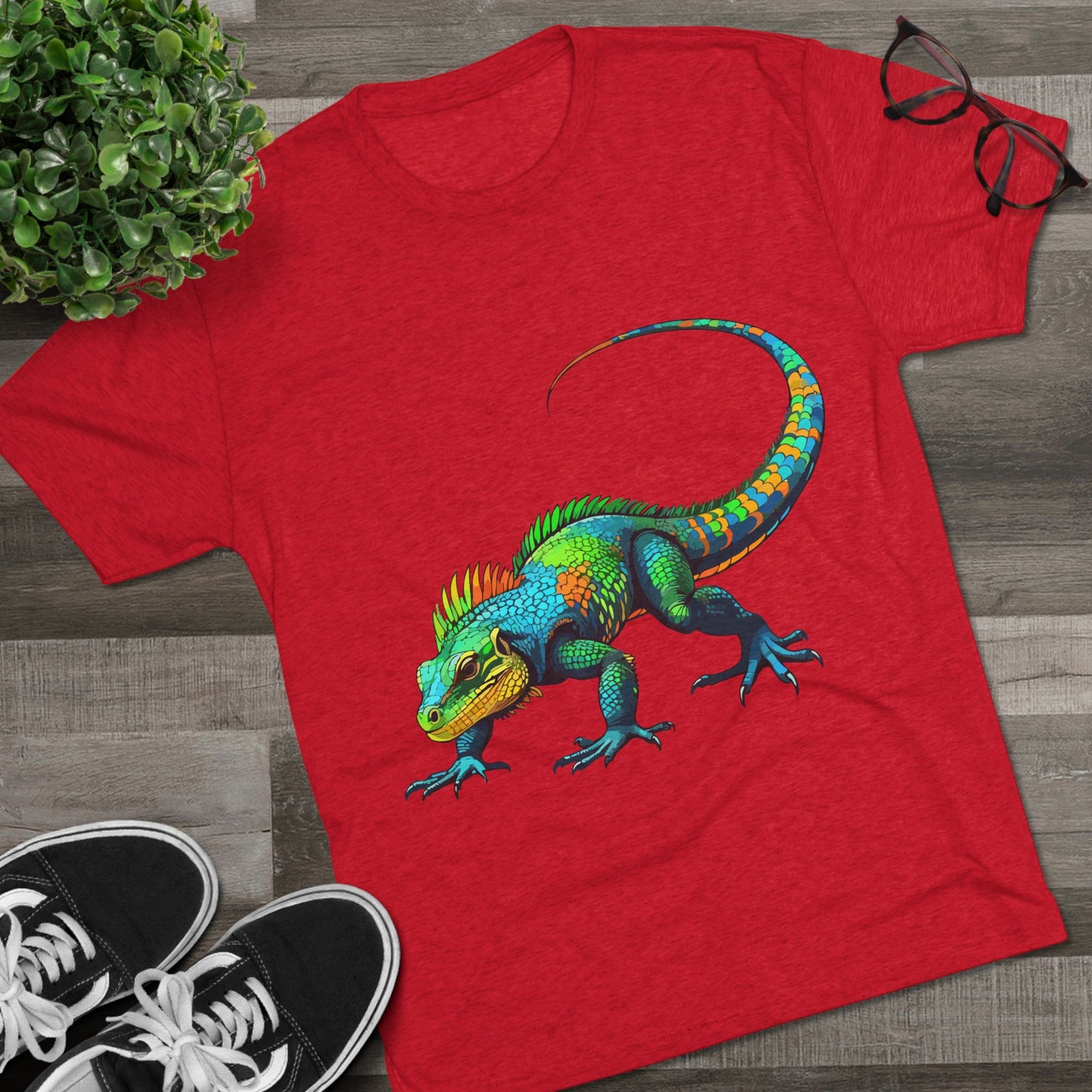 Vibrant Iguana Graphic Tee, Unisex Tri-Blend Crew Shirt, Casual Wear, Animal Lover Gift, Eco-Friendly Fashion, Fun Everyday Style