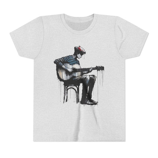 Artistic Youth Tee with Guitar Design, Music Lover Gift, Cool Graphic T-Shirt, Summer Wear, Creative Artsy Shirt