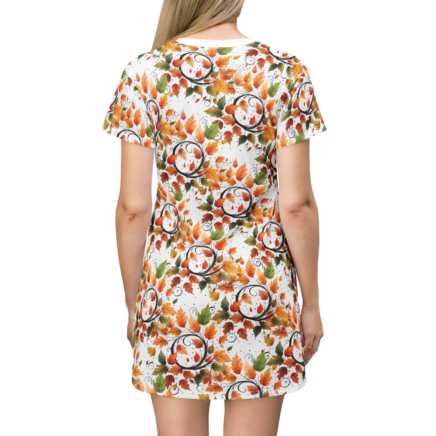 Autumn Floral T-Shirt Dress, Women's Casual Fashion, Fall Outfit, Gift for Her, Boho Style Dress