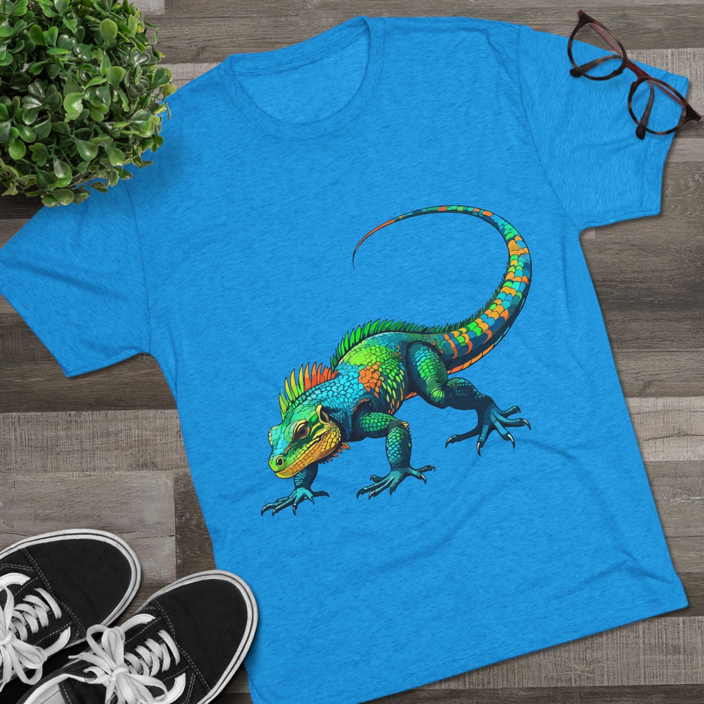 Vibrant Iguana Graphic Tee, Unisex Tri-Blend Crew Shirt, Casual Wear, Animal Lover Gift, Eco-Friendly Fashion, Fun Everyday Style