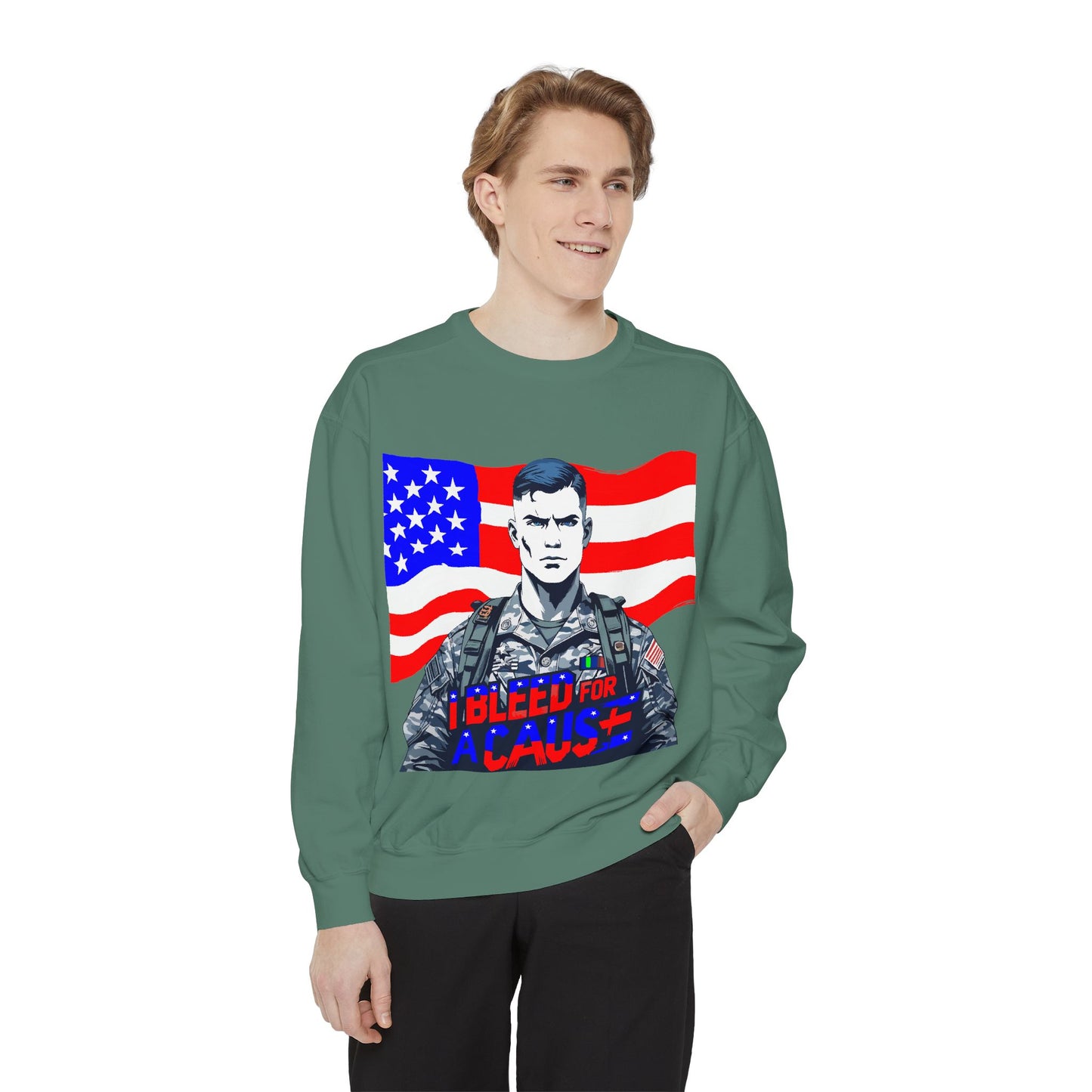 Patriotic Graphic Sweatshirt, Military Inspired Clothing, Unisex Casual Wear, Gift for Veterans, Comfortable Layering