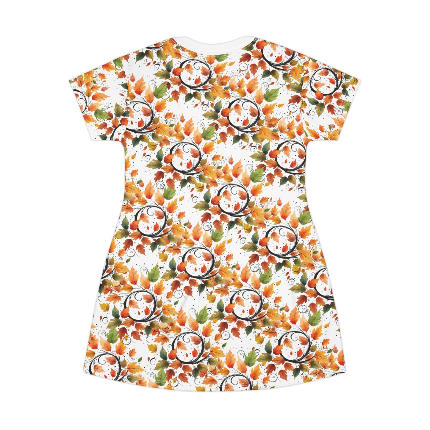 Autumn Floral T-Shirt Dress, Women's Casual Fashion, Fall Outfit, Gift for Her, Boho Style Dress