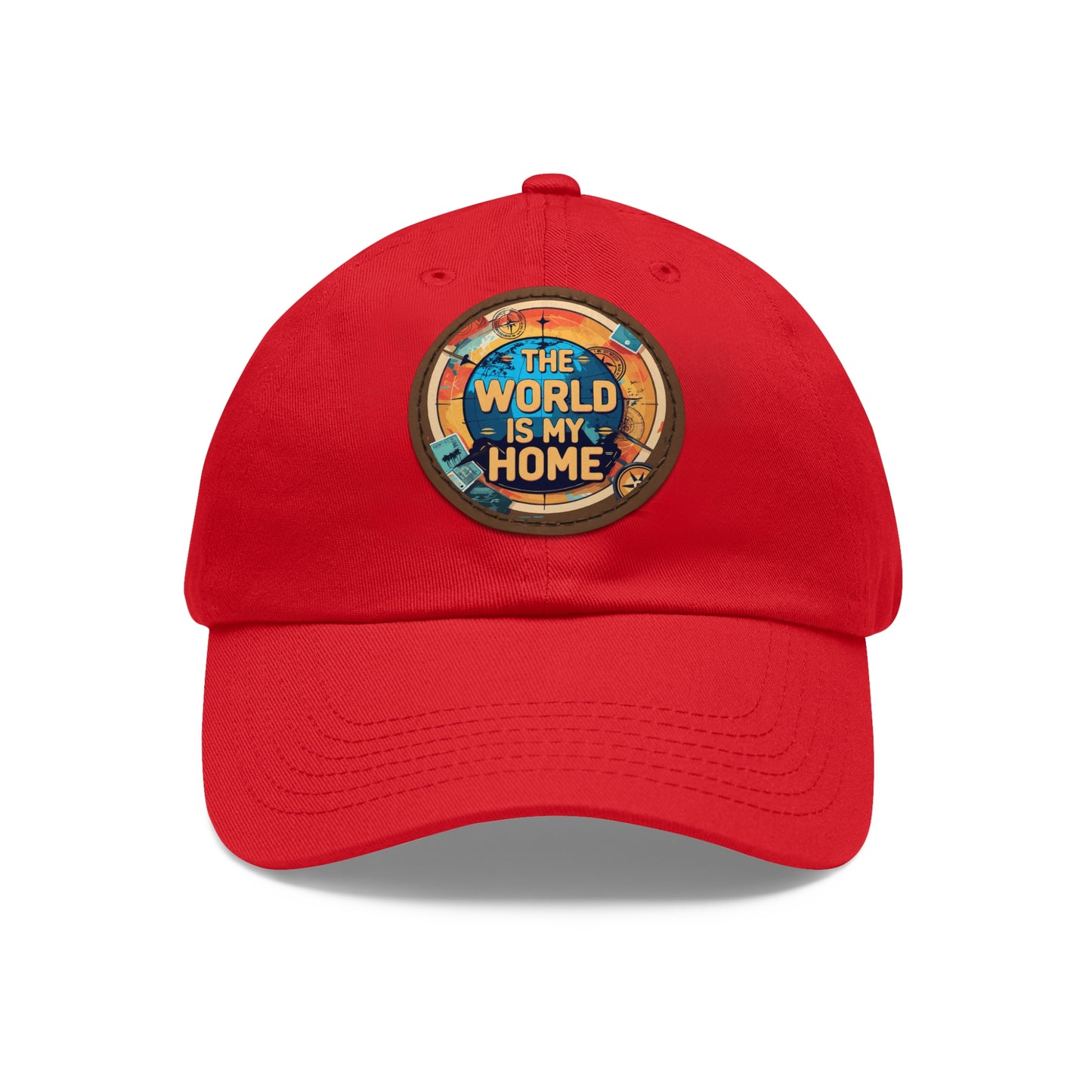 Adventure Dad Hat with Leather Patch - The World is My Home, Travel Gift, Casual Wear, Outdoor Activities, Father's Day