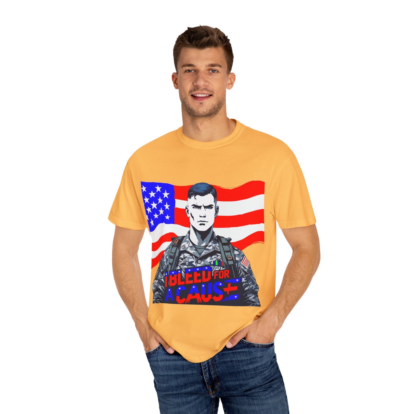 Patriotic Graphic Tee - I Bleed for a Cause, Military Support Shirt, Unisex Casual Wear, American Pride T-Shirt, Gifts for Veterans