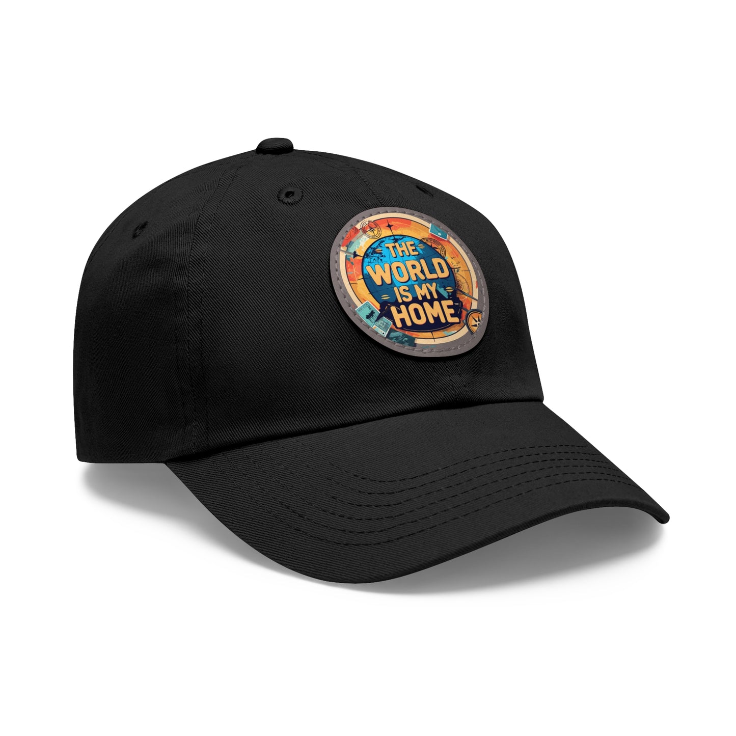 Adventure Dad Hat with Leather Patch - The World is My Home, Travel Gift, Casual Wear, Outdoor Activities, Father's Day