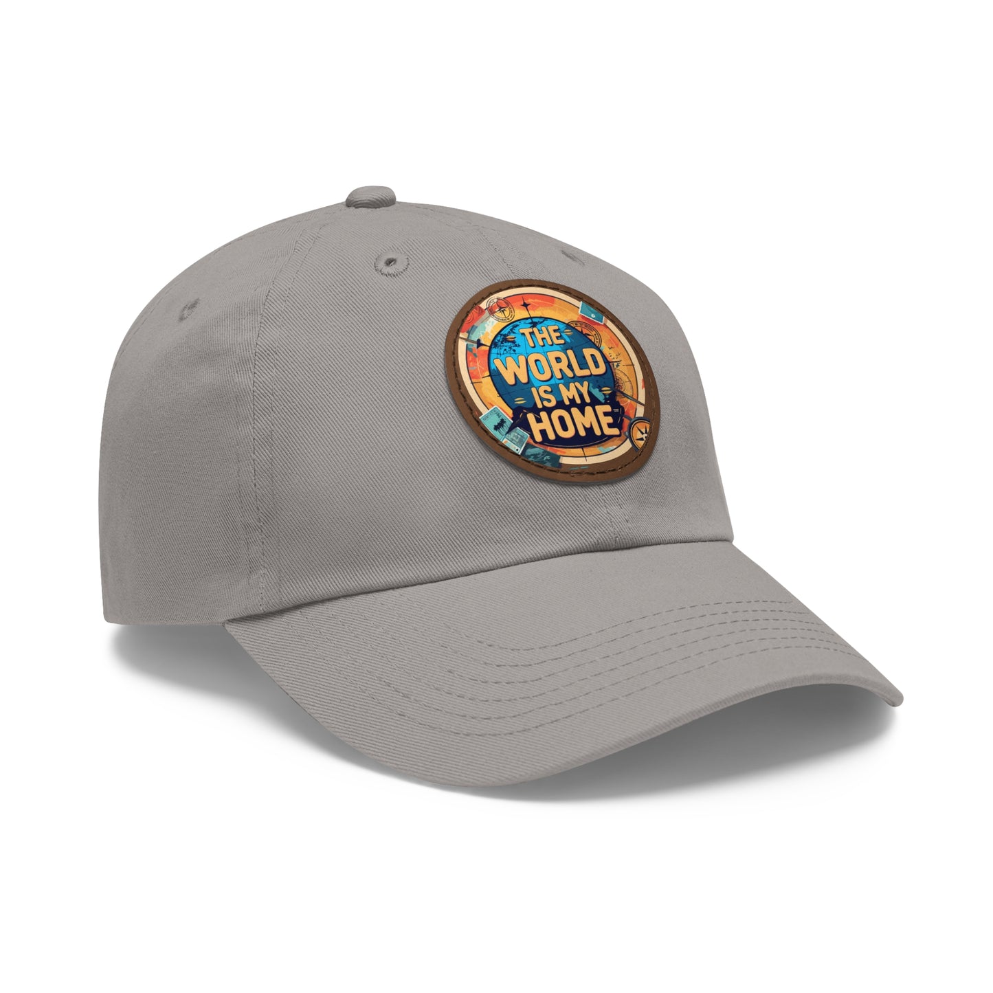 Adventure Dad Hat with Leather Patch - The World is My Home, Travel Gift, Casual Wear, Outdoor Activities, Father's Day