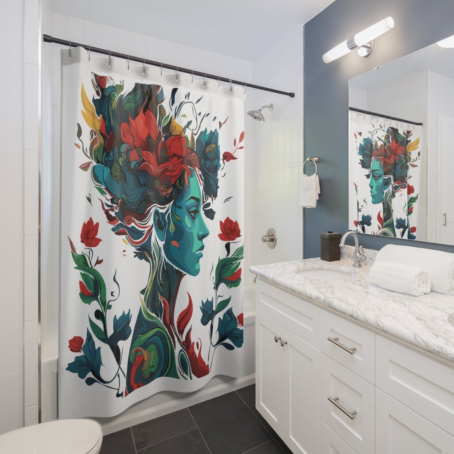 Stylish Floral Art Shower Curtain – Bohemian Home Décor, Bathroom Accessories, Unique Gift, Boho Chic, Artsy Home