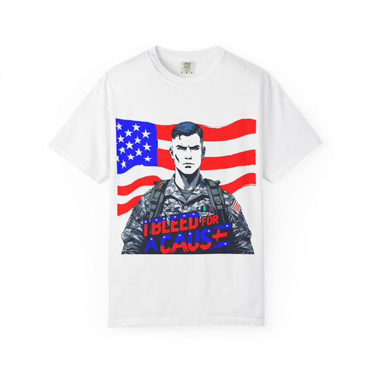 Patriotic Graphic Tee - I Bleed for a Cause, Military Support Shirt, Unisex Casual Wear, American Pride T-Shirt, Gifts for Veterans