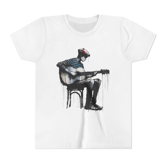 Artistic Youth Tee with Guitar Design, Music Lover Gift, Cool Graphic T-Shirt, Summer Wear, Creative Artsy Shirt