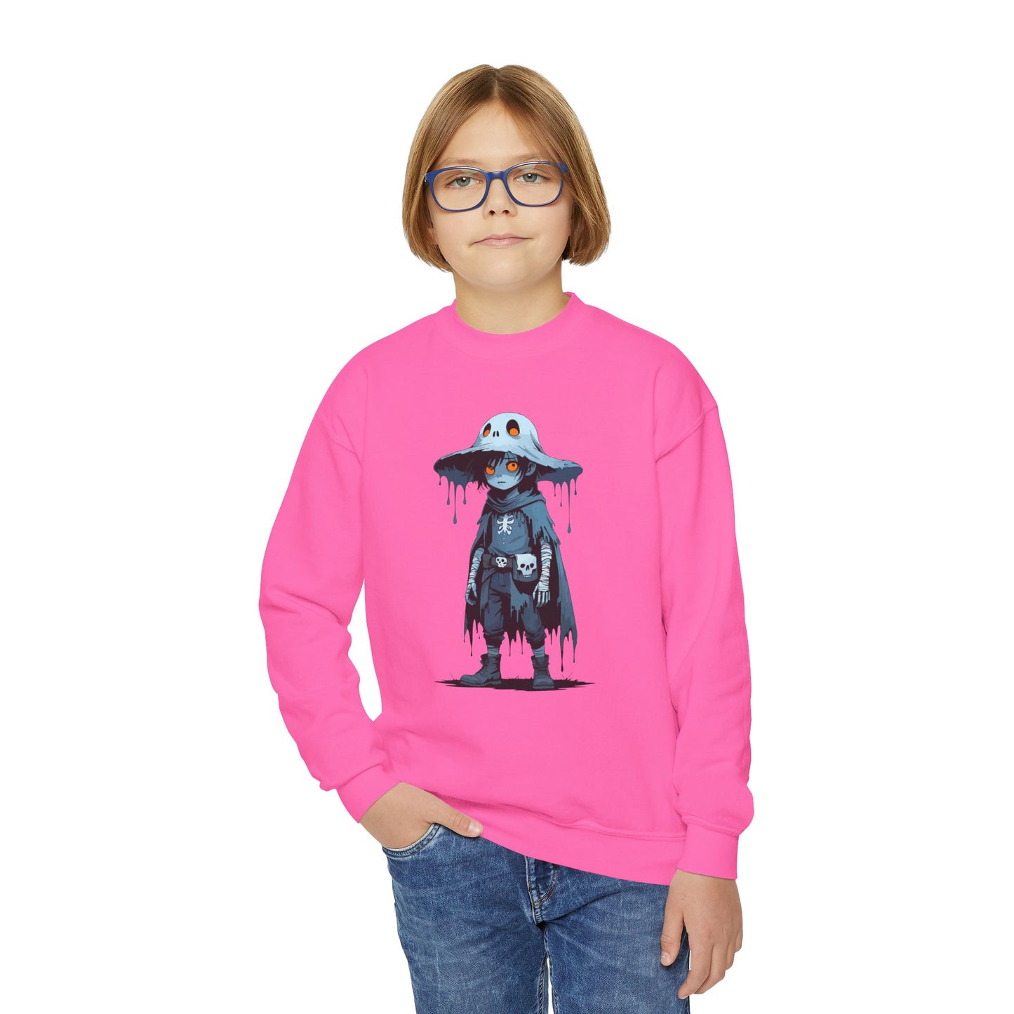 Youth Graphic Sweatshirt with Dripping Monster Design, Cozy Crewneck for Kids, Perfect for Halloween, Gift for Young Trendsetters, [...]