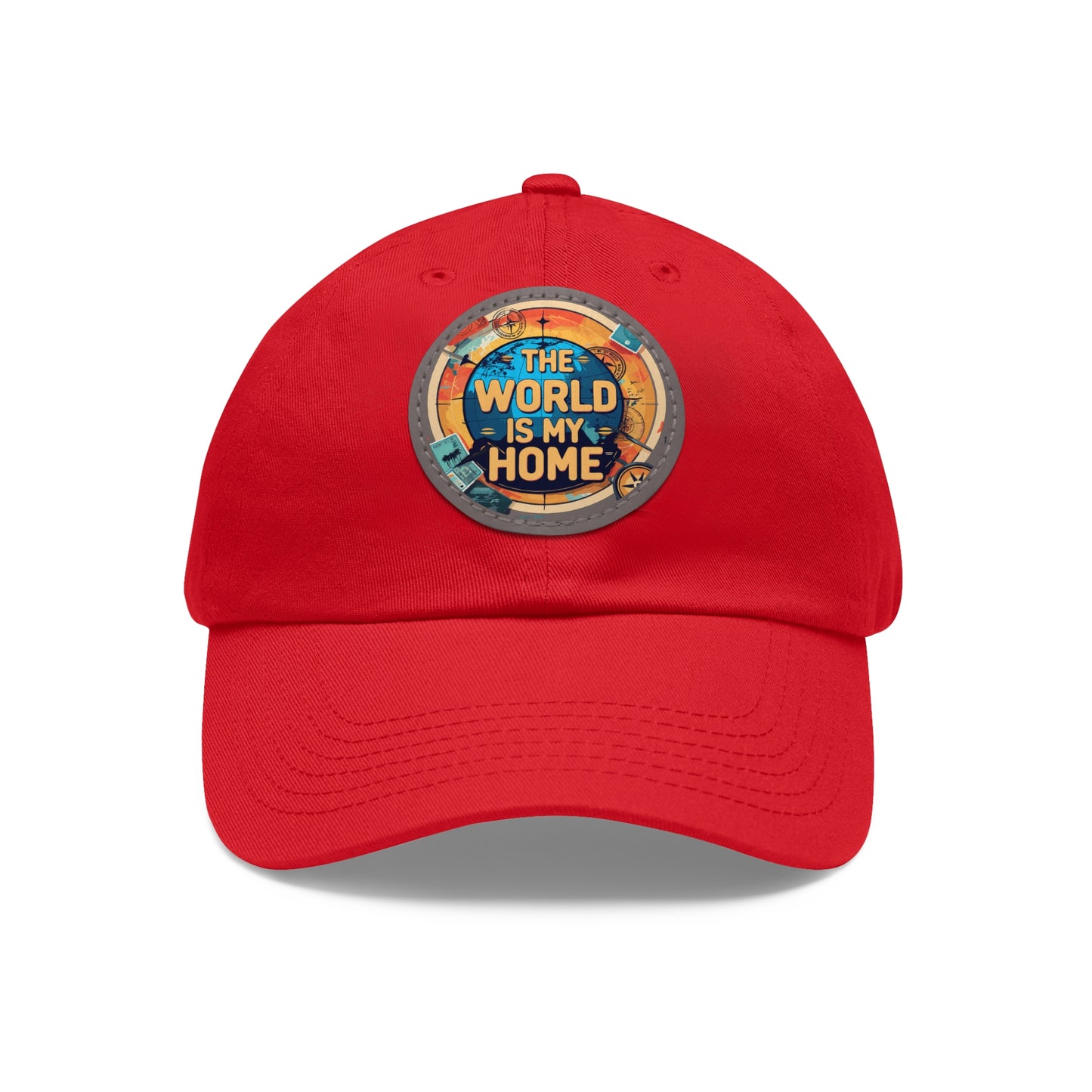 Adventure Dad Hat with Leather Patch - The World is My Home, Travel Gift, Casual Wear, Outdoor Activities, Father's Day