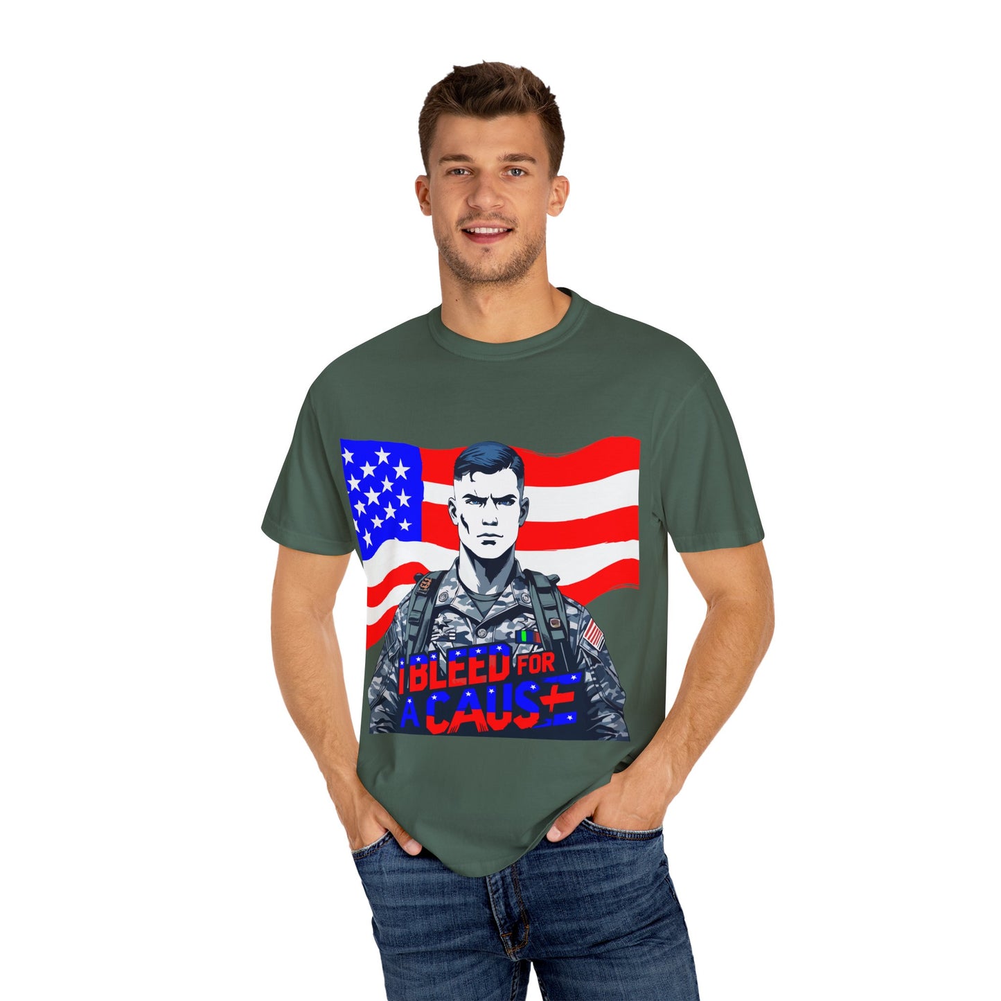 Patriotic Graphic Tee - I Bleed for a Cause, Military Support Shirt, Unisex Casual Wear, American Pride T-Shirt, Gifts for Veterans