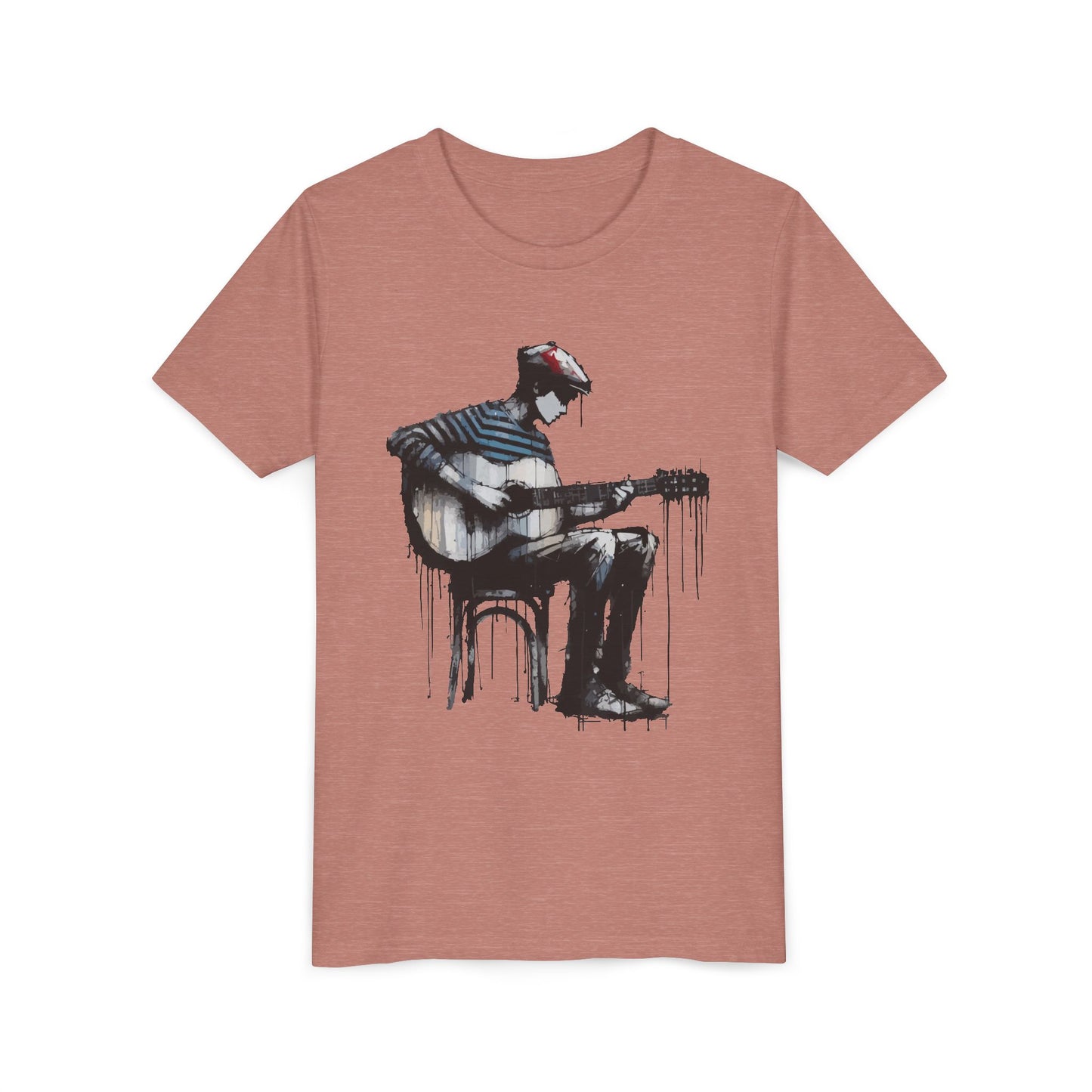 Artistic Youth Tee with Guitar Design, Music Lover Gift, Cool Graphic T-Shirt, Summer Wear, Creative Artsy Shirt