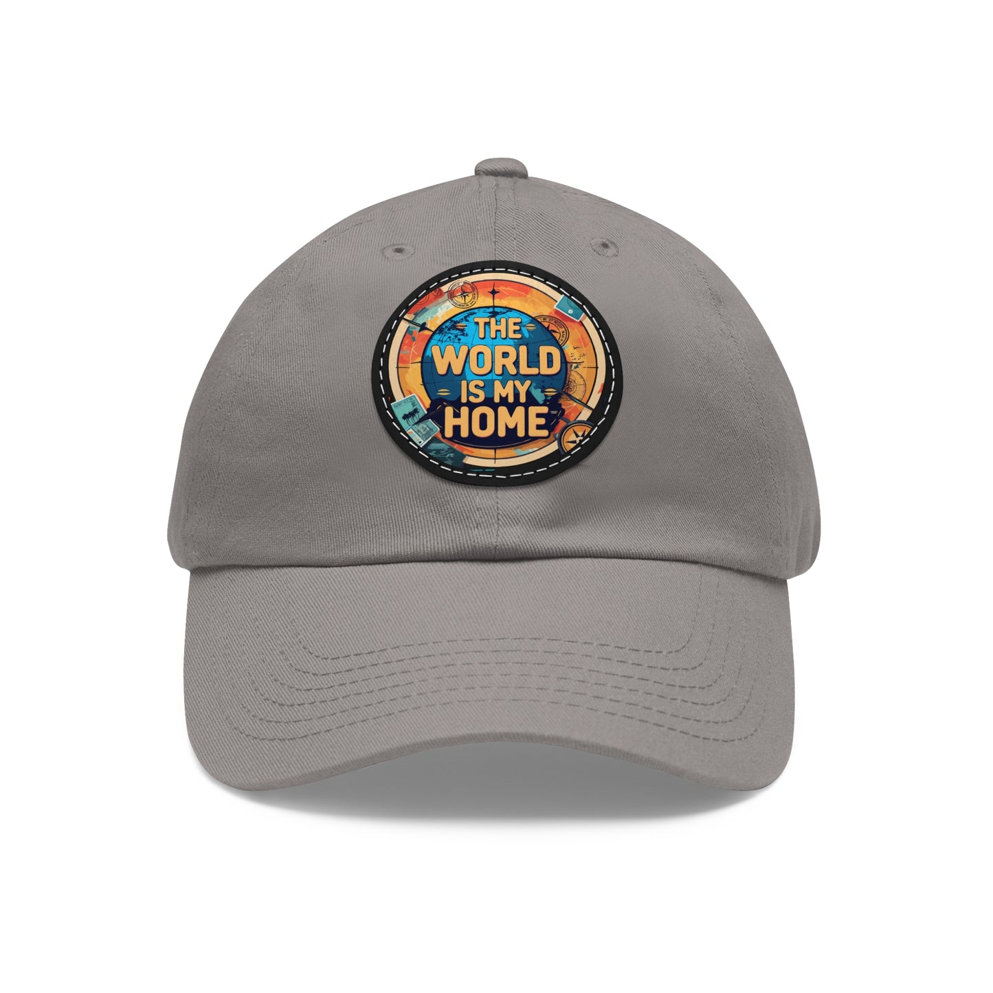 Adventure Dad Hat with Leather Patch - The World is My Home, Travel Gift, Casual Wear, Outdoor Activities, Father's Day