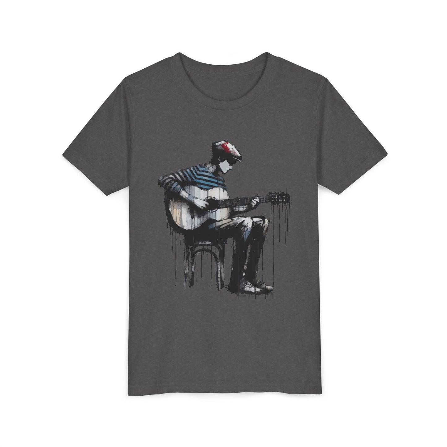 Artistic Youth Tee with Guitar Design, Music Lover Gift, Cool Graphic T-Shirt, Summer Wear, Creative Artsy Shirt