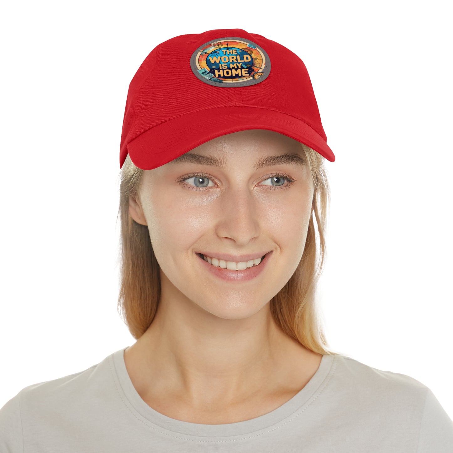 Adventure Dad Hat with Leather Patch - The World is My Home, Travel Gift, Casual Wear, Outdoor Activities, Father's Day