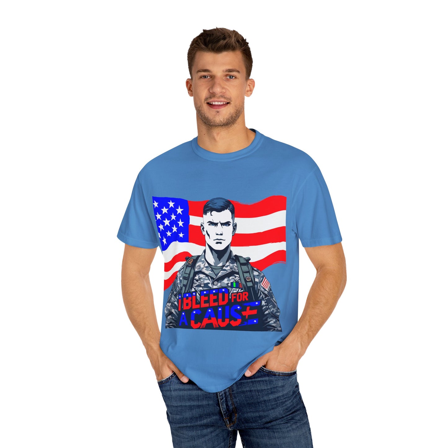 Patriotic Graphic Tee - I Bleed for a Cause, Military Support Shirt, Unisex Casual Wear, American Pride T-Shirt, Gifts for Veterans