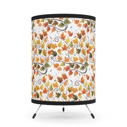 Autumn Tripod Lamp with Leaf Design Shade, Fall Decor, Unique Lighting, Cozy Home Accents, Seasonal Gift, USCA Plug