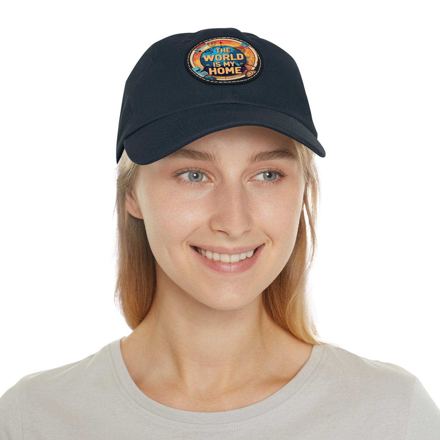 Adventure Dad Hat with Leather Patch - The World is My Home, Travel Gift, Casual Wear, Outdoor Activities, Father's Day